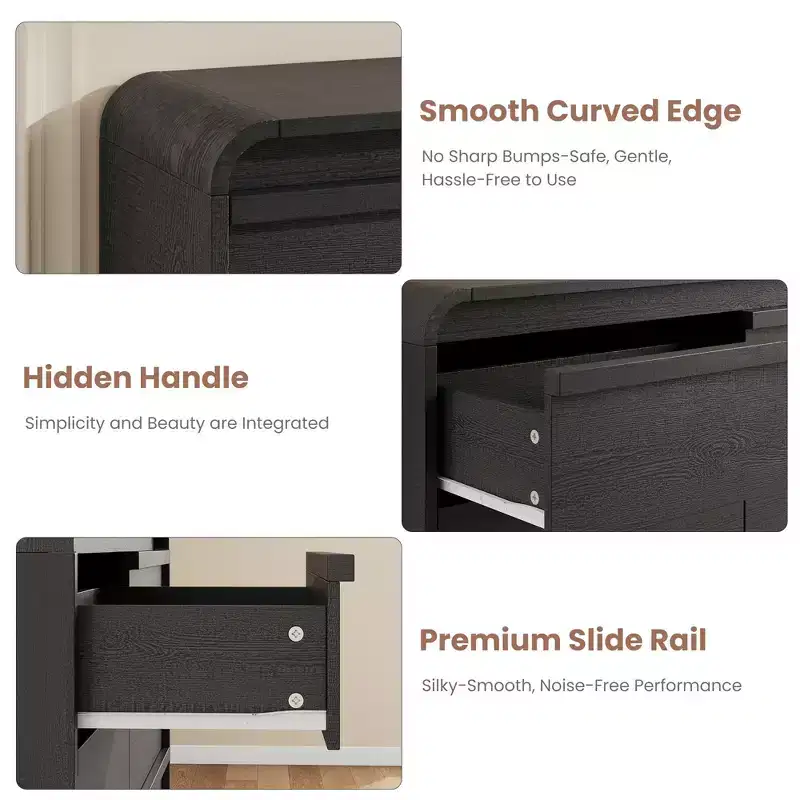 Modern Arched 6 Drawer Dining Table Dresser, Curved Edge Design, Freestanding Cabinet, for Dining Room, Bedroom, Living Room