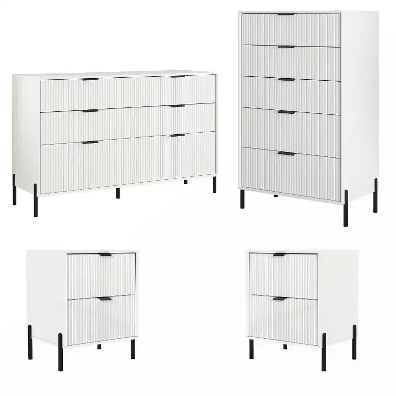 Festivo 4pc Modern Elegance Bedremm Chest and 6 Drawer Dresser and 2 Drawer Nightstands Set