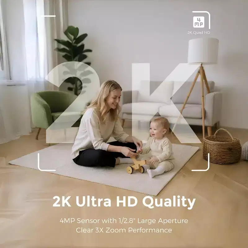 BATHWA Home Smart Cameras for Security 2K-360-Pan-Tilt Human/Pet/Baby Motion Detection w/App|Wi-Fi|Color Night Vision|2-Way Audio|256GB SD Card&Cloud