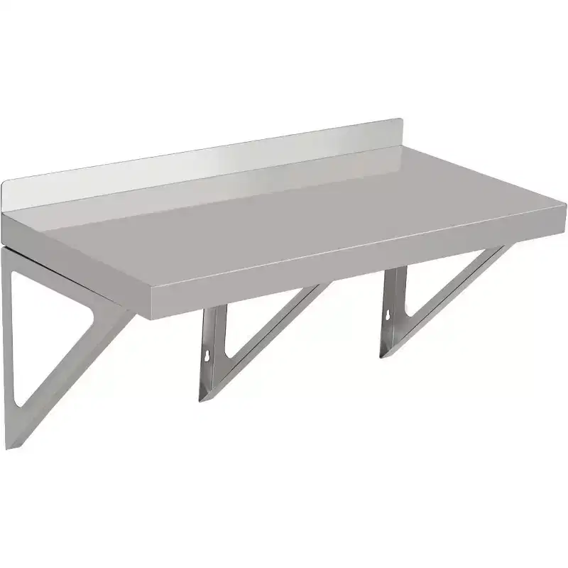 Commercial Stainless Steel Wall Shelf, Metal Kitchen Rack with Backsplash & Brackets for Home or Business