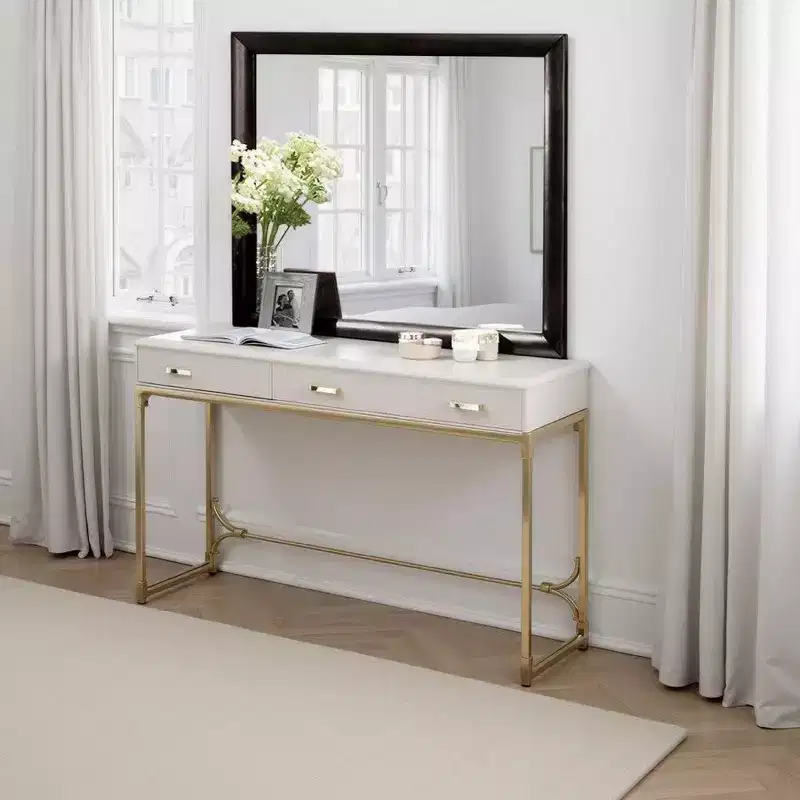 Dresser Vanity Mirror, 40 Inch Modern Black Wood Frame