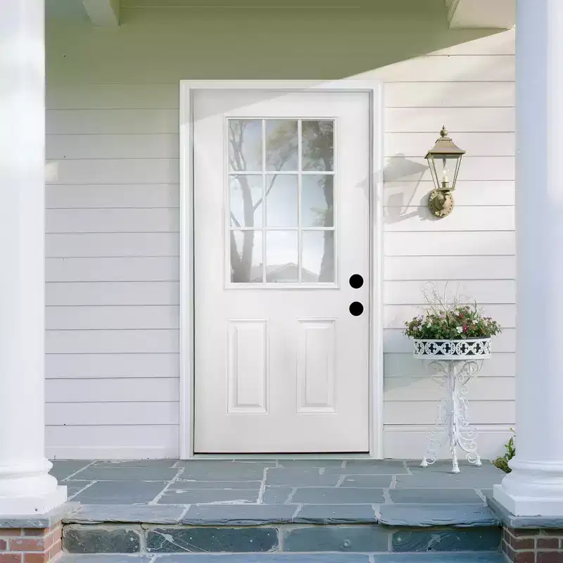 36 x 80 Fiberglass Entry Door,4-9/16 in.New Packaging Vinyl Frame,9 Lite Low-E Glass - Primed Front Door for Home's Front Entrance