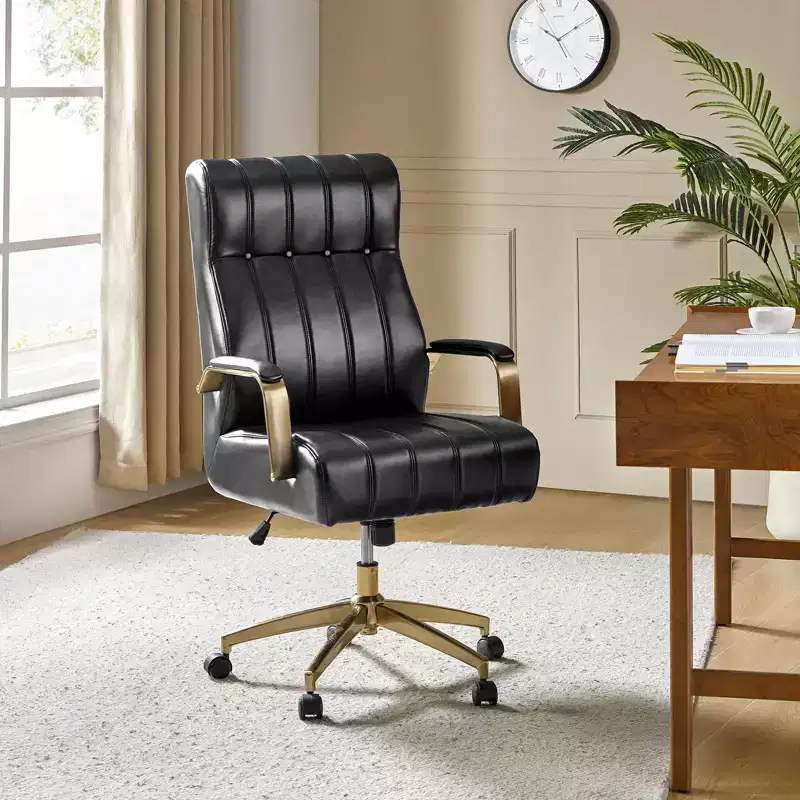 Siivio Modern Leather Swivel Tilting Office Chair with Channel Tufted|HULALA??HOME