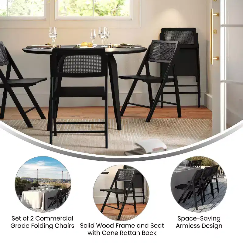 Merrick Lane Set of 2 Cane Rattan Folding Chairs