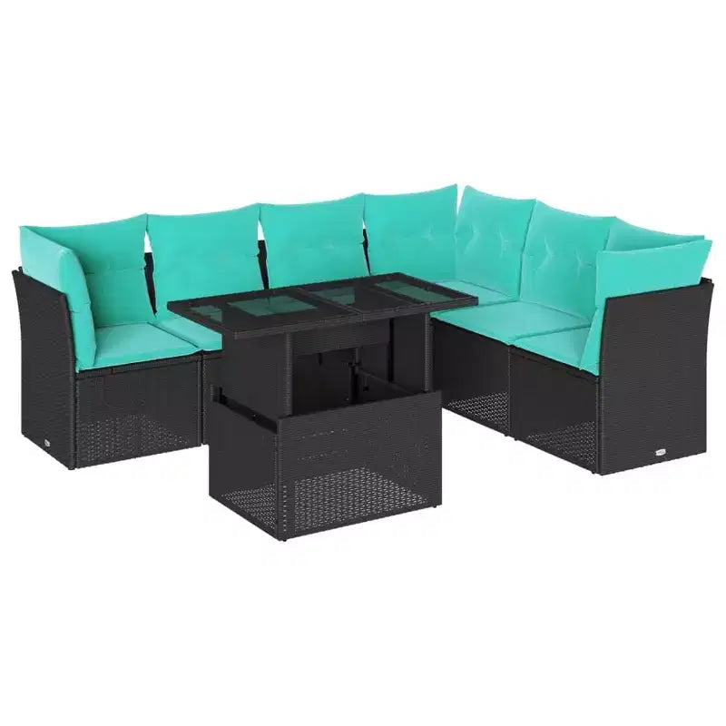 vidaXL 7 Piece Garden Sofa Set with Cushions Brown Poly Rattan - Brown Without Storage