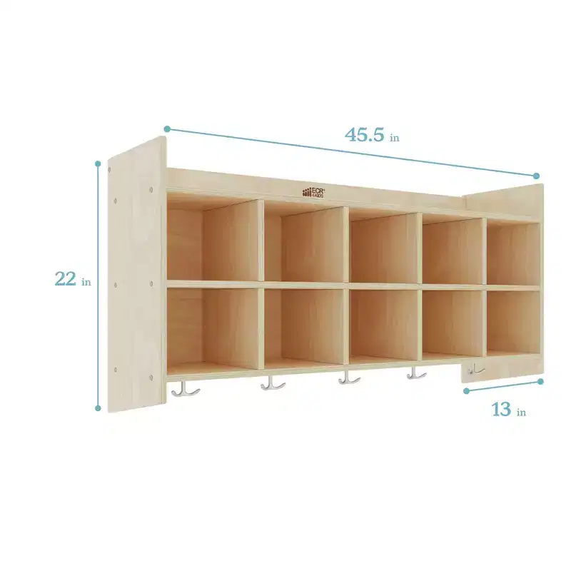 ECR4Kids 10-Section Hanging Coat Locker with Shelf and 10 Scoop Front Bins, Cubby Storage