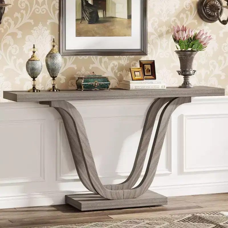 Farmhouse Console Table, Light Gray, U-Shaped Legs