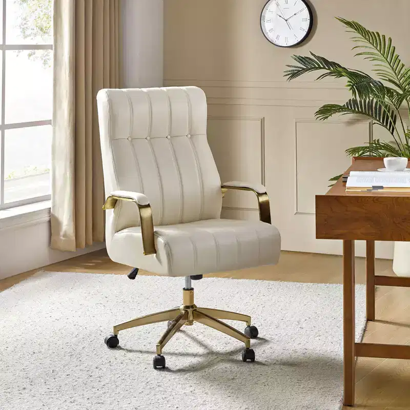 Siivio Modern Leather Swivel Tilting Office Chair with Channel Tufted|HULALA??HOME
