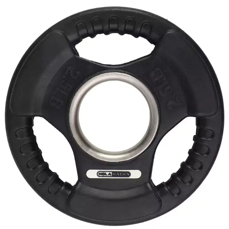HolaHatha 5-Pound Olympic Rubber Coated Solid Cast Iron Weight Plate with Tri Grip Handle for Full Body Strength Training Workouts