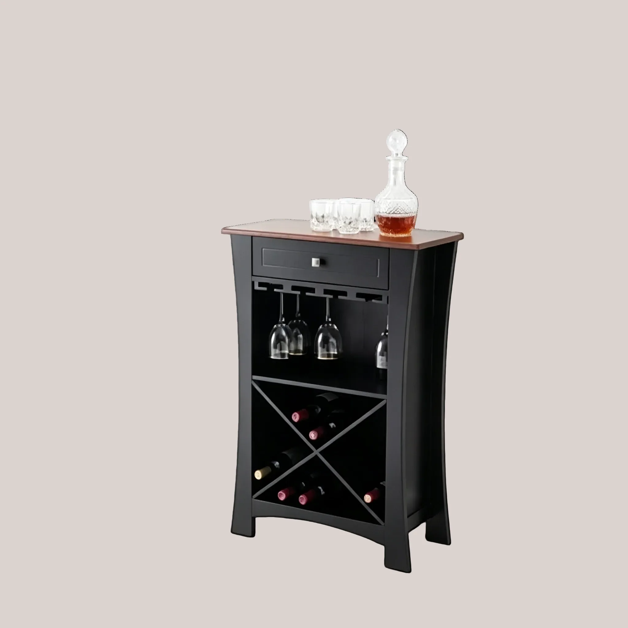 Bar Cabinet Wine Storage with Glass Holders & Drawer, Black or White