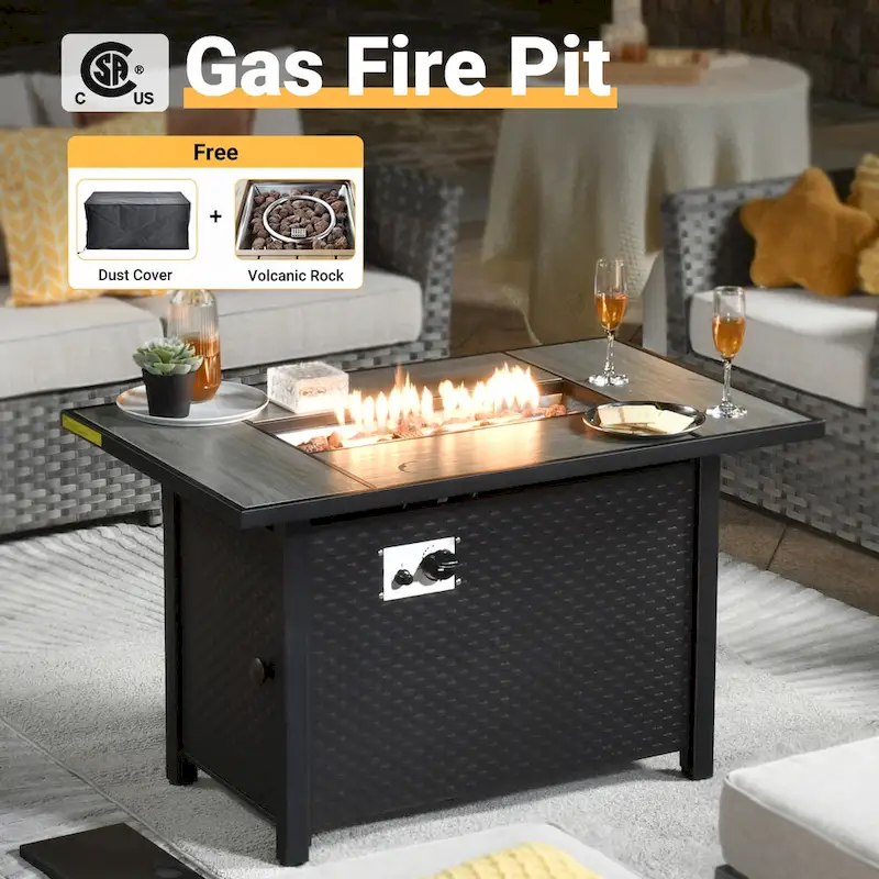 HOOOWOOO 13-piece Wicker Rattan Patio Sectional Conversation Set with Fire Pit