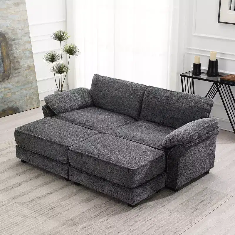 Dovelina White Modular Convertible Sectional Sofa Bed Set, 4 Seat Upholstered Sleeper, Deep-Seat Loveseat