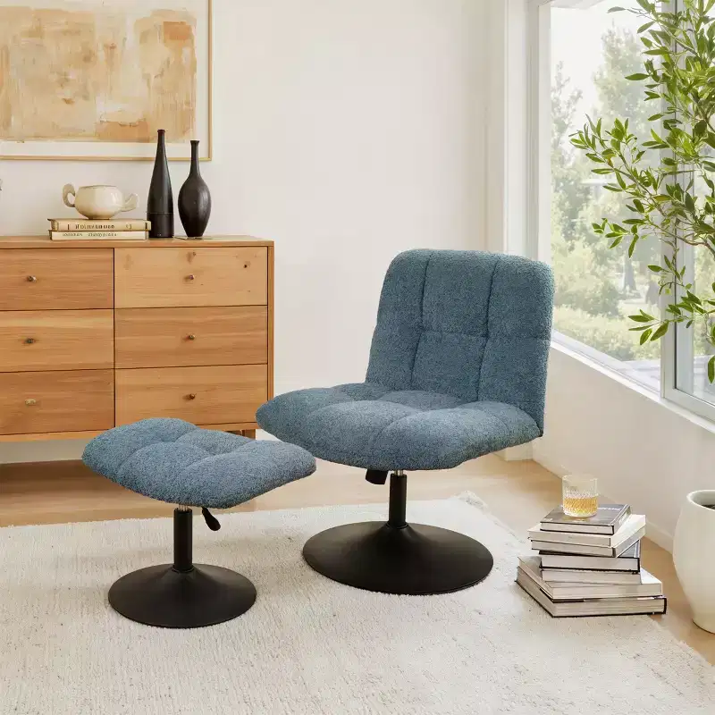 Art Leon Leisure Linen Fabric Swivel Accent Chair with Ottoman, Wood and Metal Frame