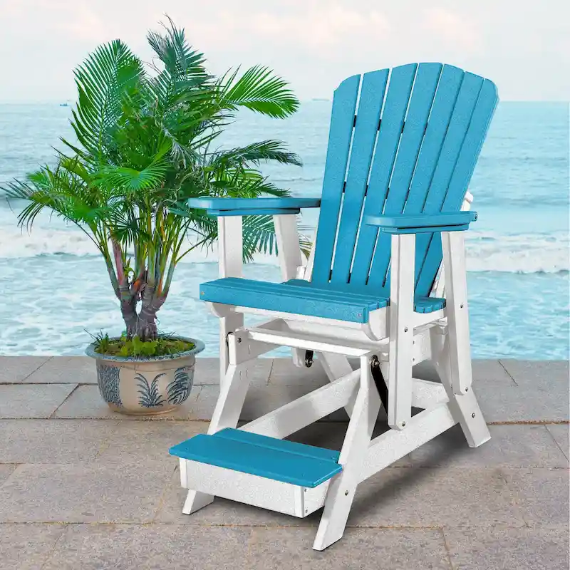OS Home and Office Model Double Balcony Height Glider with Center Table in Aruba Blue and White - N/A