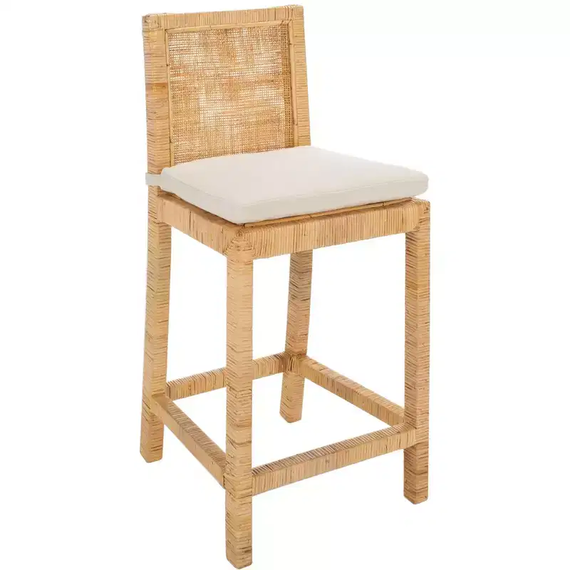 Tojo Cane Counter Stool With Cushion - BST6502 - White/Natural - Safavieh
