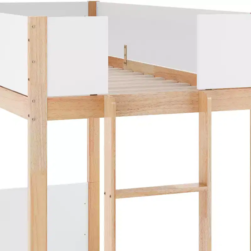 Emma and Oliver Kids Bunk Bed with Convertible, Solid Wood Frame and Easy-to-Climb Ladder with No Box Spring Required
