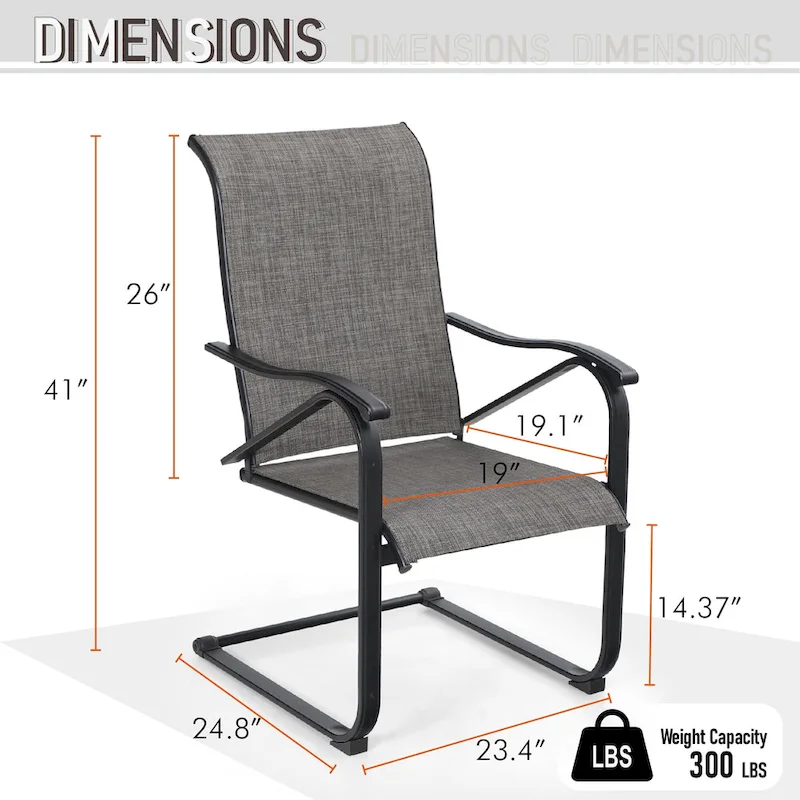 7 Pieces Patio Dining Set, 6 x C Spring Motion Chairs Textilene and 1 Metal Table with 2.6 Umbrella Hole