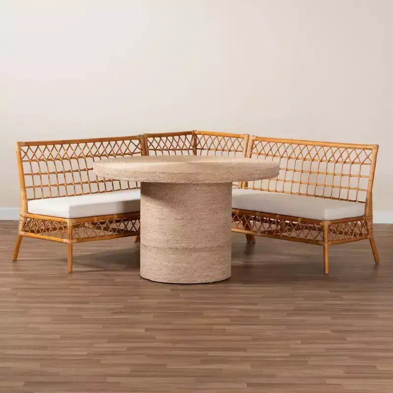 bali & pari 4pc Adalina Rattan Dining Nook Set: Plush Cushions, Round Table, No Assembly Required