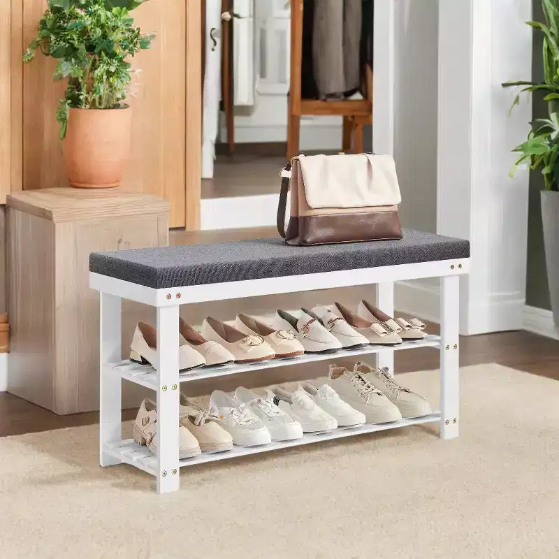 2-Tier Shoe Rack Bamboo Shoe Bench, Stable Shoe Organizer for Entryway, Living Room, Holds Up to 300 lb, 11.4 x 35.4 x 19.3 Inches