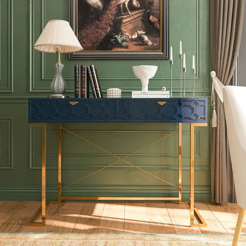 Glossy Home Office Writing Desk with Storage Drawers – Modern Study Table
