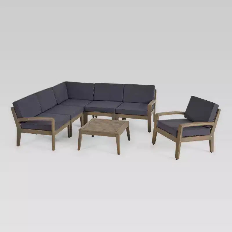 Grenada 7pc Acacia Sectional Sofa Set - Gray/Dark Gray - Christopher Knight Home