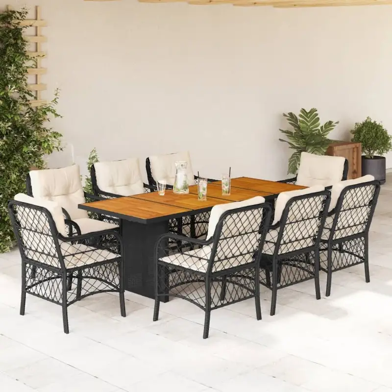 vidaXL Patio Dining Set with Cushions Table and Chair 7 Piece Poly Rattan