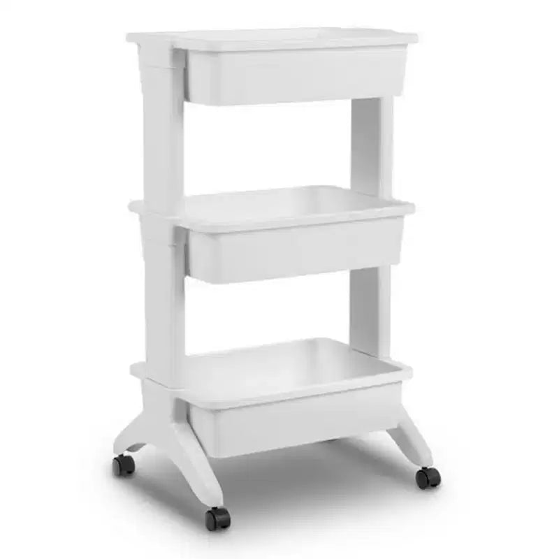 Sterilite 3 Tier Utility Cart Portable Storage Open Bin Organizer with 360 Degree Smooth Rolling Caster Wheels, Supports 10 lb Per Tier, White, 3-Pack