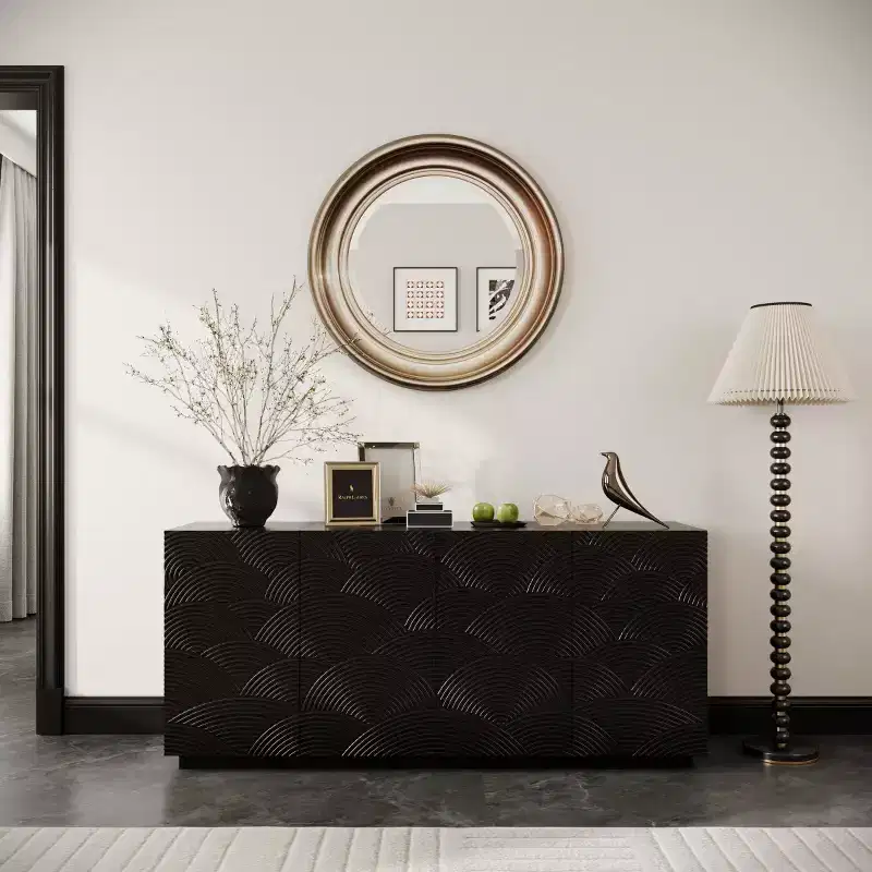 60 Modern Black Sideboard Buffet Cabinet & Stand, Console with