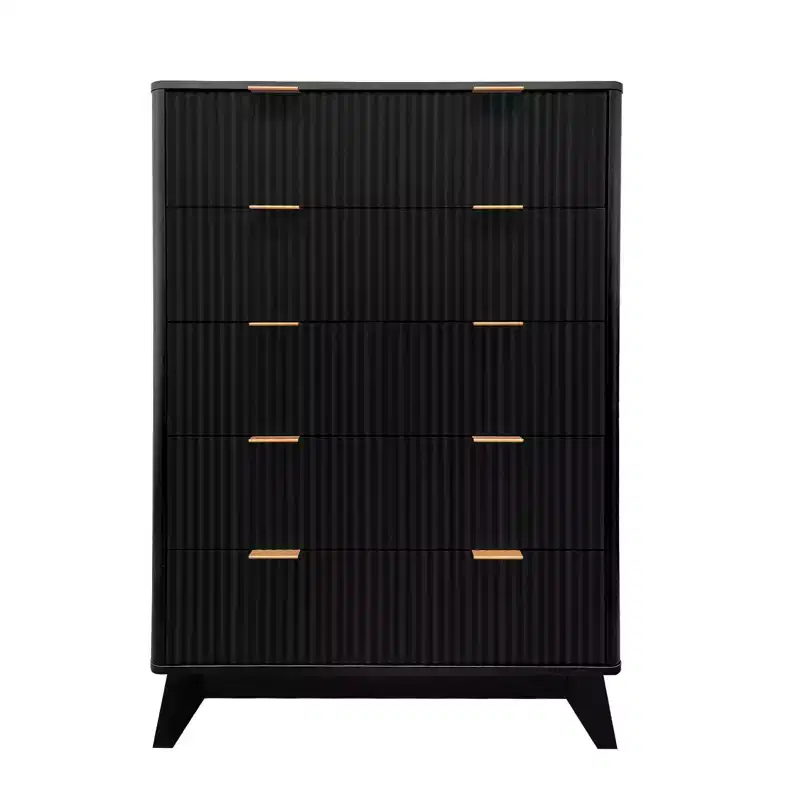 Black & Oak Fluted 5-Drawer Dresser – 48
