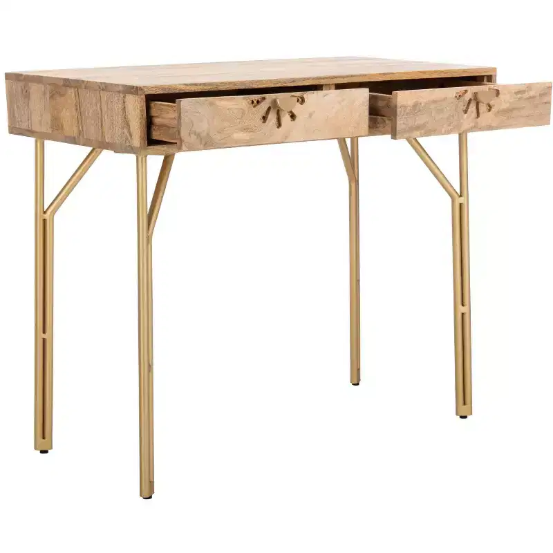 Lily 2 Drawer Desk - DSK9006 - Natural/Brass - Safavieh