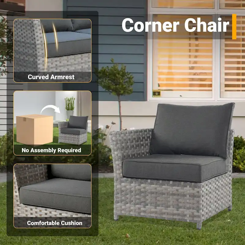 HOOOWOOO 13-piece Wicker Rattan Patio Sectional Conversation Set with Fire Pit