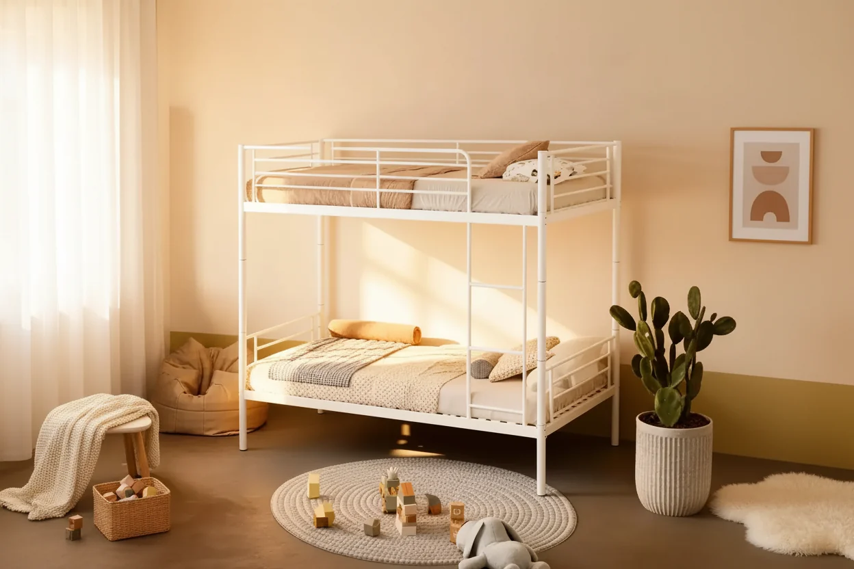 Twin Size Heavy Duty Metal Bunk Bed with Ladders & High Guardrail, Contemporary Bed Frame for Bedroom, Apartments