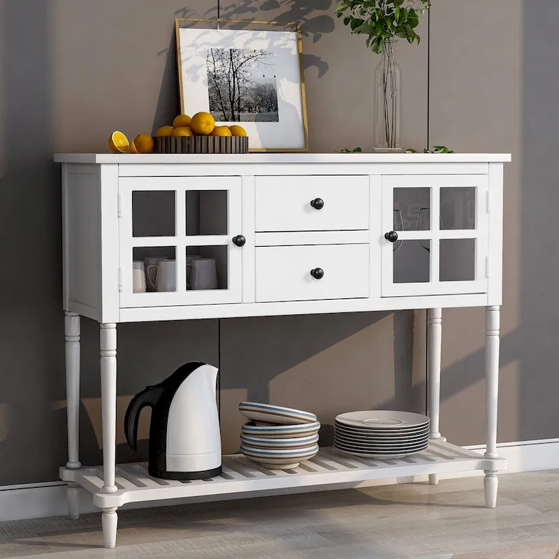 Farmhouse White Wood Entryway Console Table Buffet Storage Cabinet