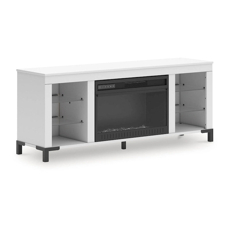 White TV Stand with Electric Fireplace, 1-Person, 60 W