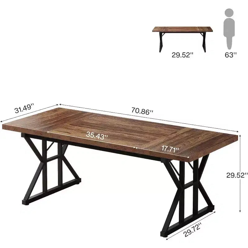 Lantine 70.86-Inch Large Executive Desk, Industrial Home Office Computer Desk, Simple Long Writing Study Table Business Furniture (Brown/Black)