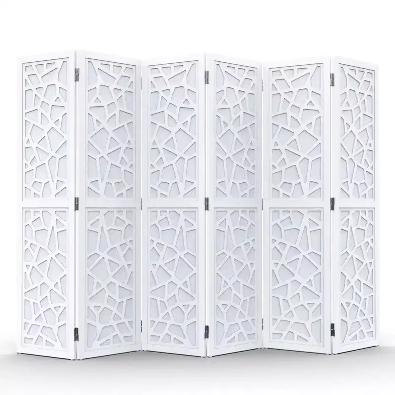 VINGLI 6 Panel Room Divider, Non-Woven Fabric Privacy Screen, Indoor Partition Wall Dividers, Freestanding Space Separator with Unique Pattern (White)