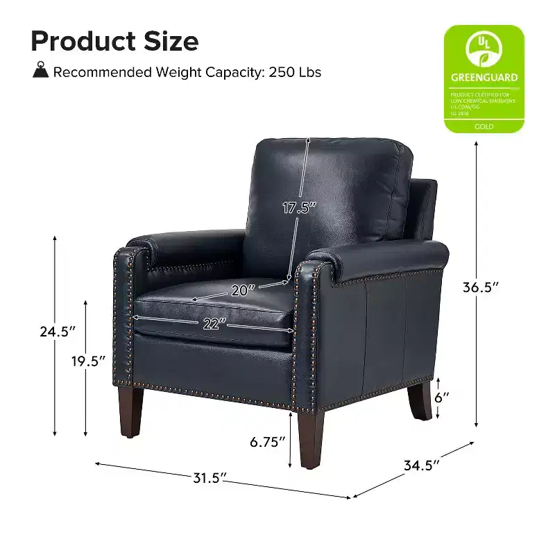 Hellmuth Genuine Leather Armchair with Removable Cushion and Nailhead Trims | HULALA HOME