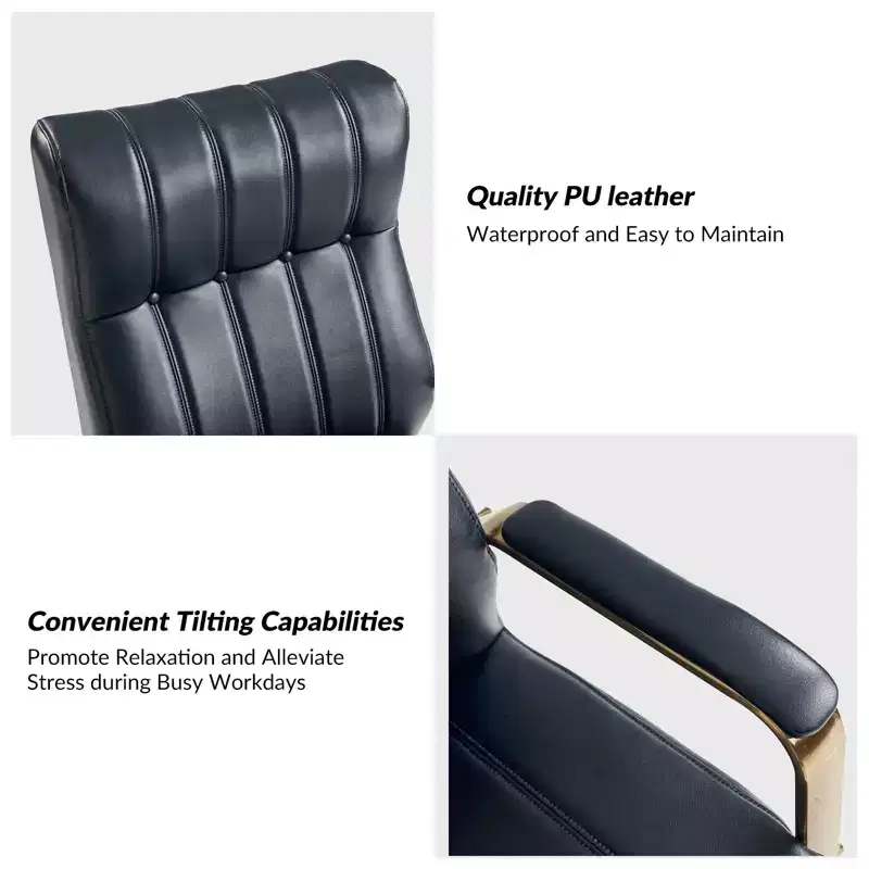 Siivio Modern Leather Swivel Tilting Office Chair with Channel Tufted|HULALA??HOME