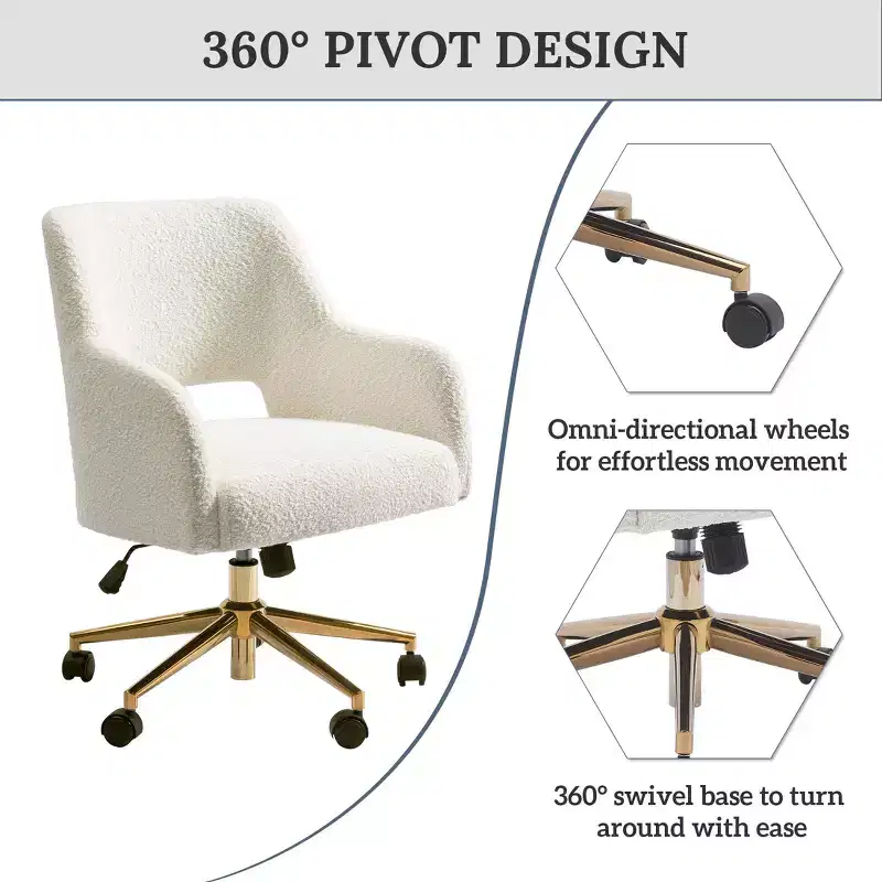 WestinTrends Genevieve Mid-Century Modern Swivel Office Chair With Wheels (Set Of 2), Cream