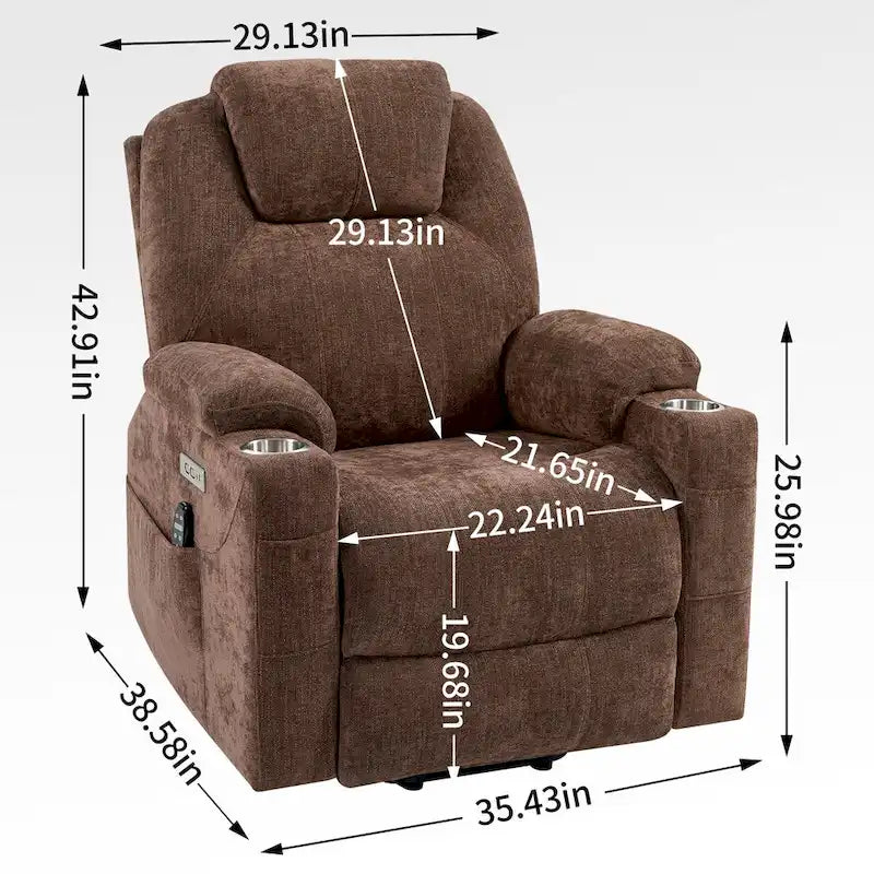 Power Lift Recliner | 8-Point Massage | Lumbar Heat | Dual USB | Steel Cup Holders | Blue