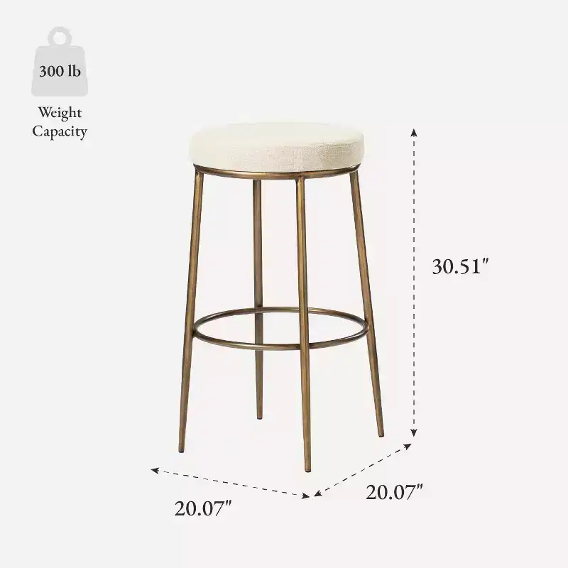 Maven Lane Stella Backless Metal Bar Stool with Fabric Upholstered Seat 31