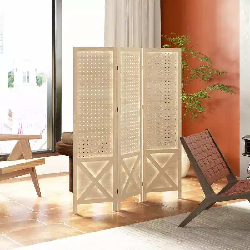 HOMCOM 4.7' Room Divider with Pegboard Display for Indoor, Natural