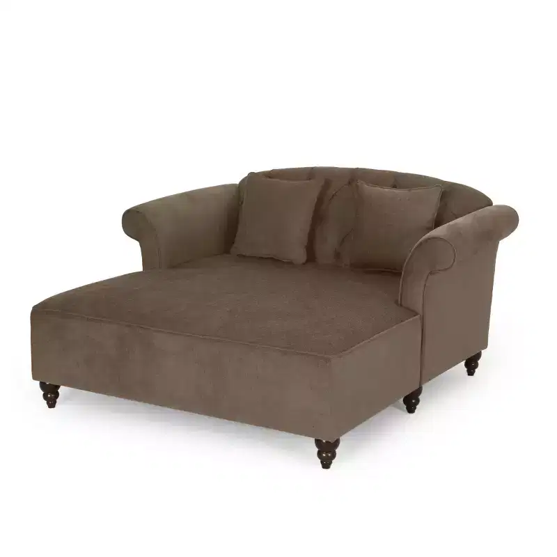 Freas Contemporary Tufted Double Chaise Lounge: Elegant Scroll Arms, Birch Wood Legs - Christopher Knight Home