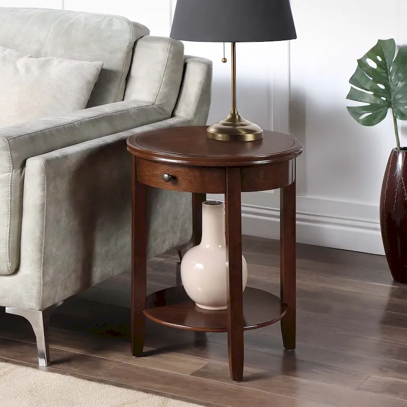 End Table with 1 Drawer and Bottom Shelf, Classic Style, Living Room Side Table