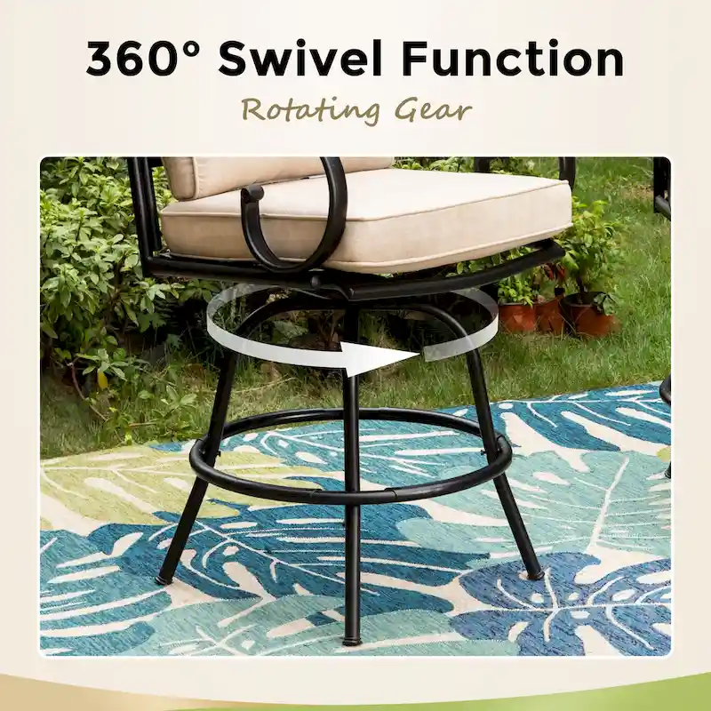 Outdoor Swivel Metal Cushioned Bar Height Patio Chairs Set of 4