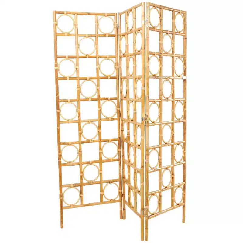 Olivia & May Rattan Handmade Woven 3 Panel Room Divider Screen with Open Frame Design Brown: Nautical Coastal Beach Style, No Assembly Required