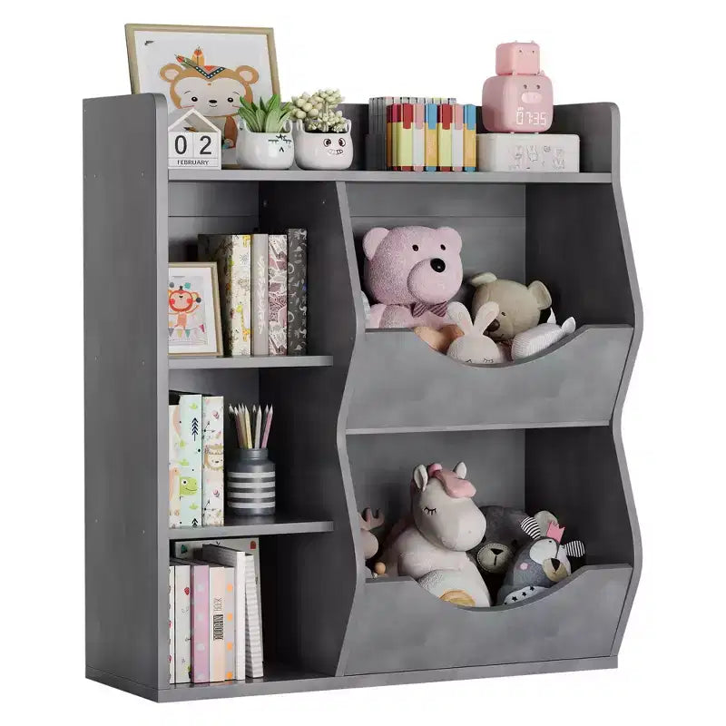 Kids 2-Tier Bookshelf & Toy Storage Organizer �C 5 Compartments for Bedroom, Playroom & Kindergarten