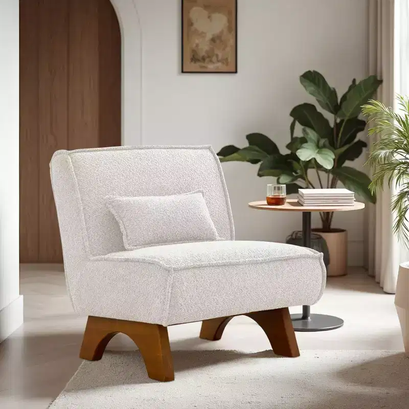 Art Leon Fabric Upholstered Accent Slipper Chair with Removable Pillow and Wood Legs