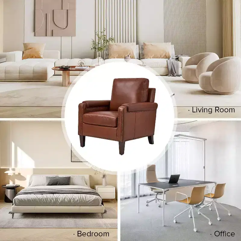 Hellmuth Genuine Leather Armchair with Removable Cushion and Nailhead Trims | HULALA HOME