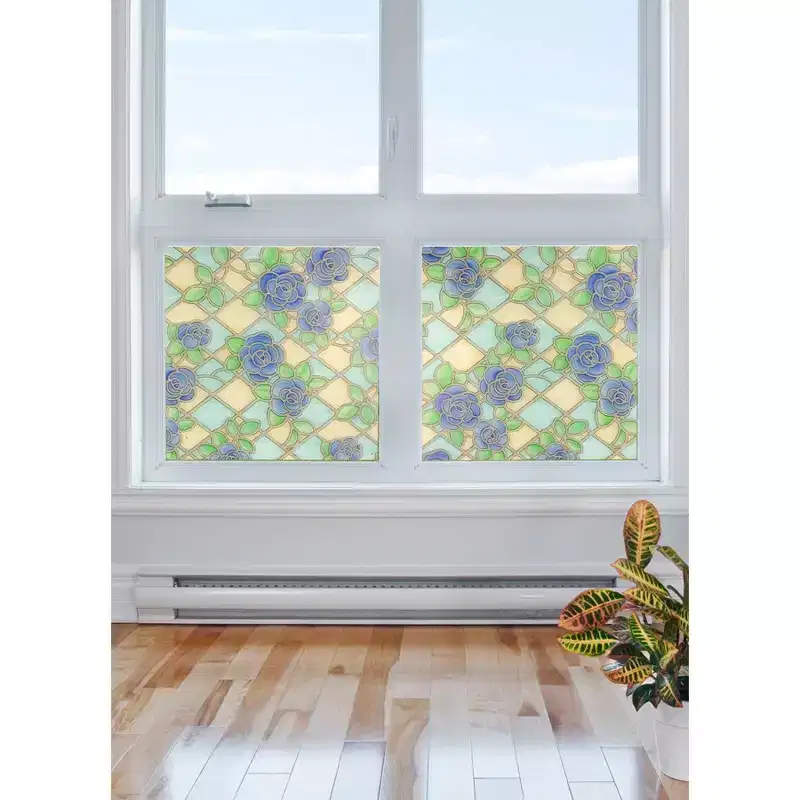 Set of 2 Fablon Floral Window Film Set Aqua Blue/Mint Green